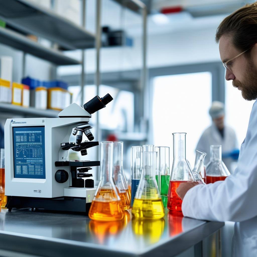 The image depicts a modern laboratory setting, showcasing a clean, wellorganized workspace filled with advanced equipment for fluid compatibility test-1